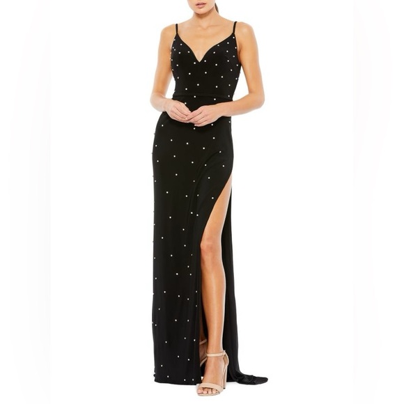 MAC DUGGAL Rhinestone Sweetheart Column Gown Black Mai Dress